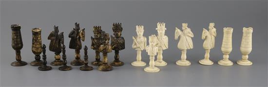 An 18th century Dieppe bone figural part chess set